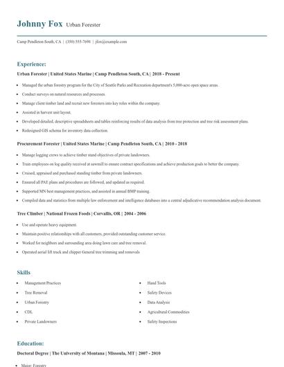 Urban Forester Resume