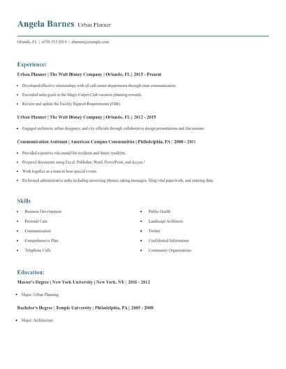 Urban Planner Resume