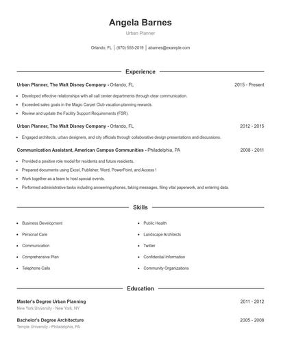 Urban Planner Resume