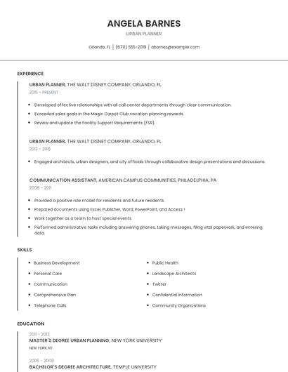 Urban Planner Resume