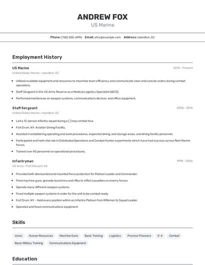 US Marine Resume