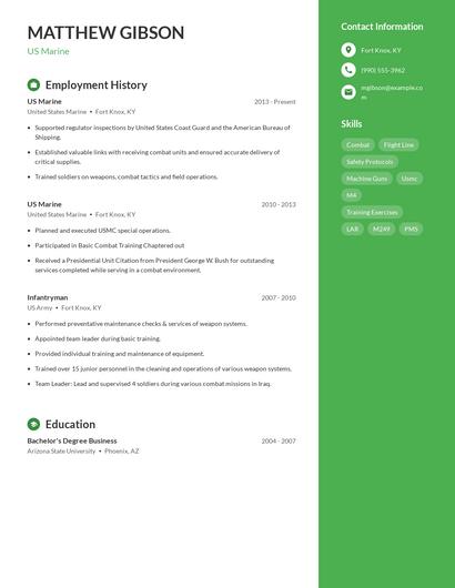 US Marine Resume