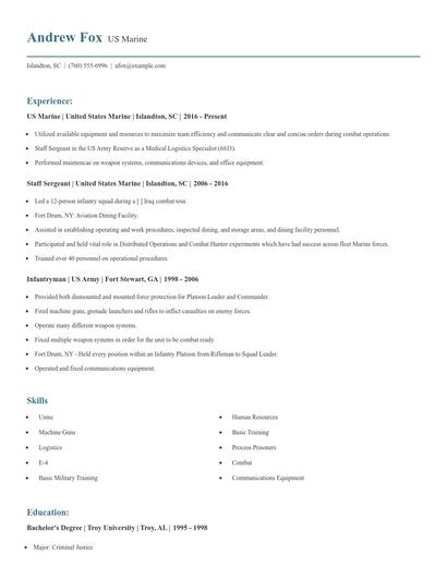 US Marine Resume