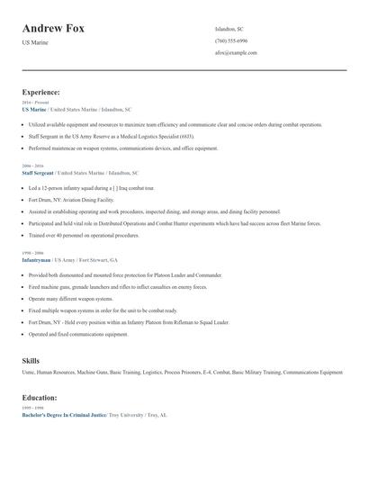 US Marine Resume