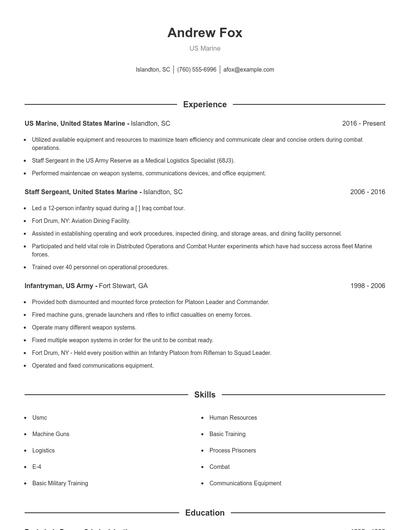 US Marine Resume