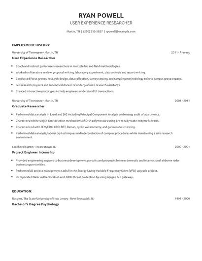 User Experience Researcher Resume