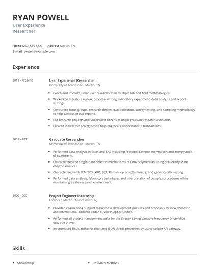 User Experience Researcher Resume
