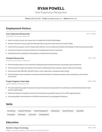 User Experience Researcher Resume
