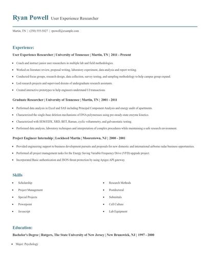 User Experience Researcher Resume