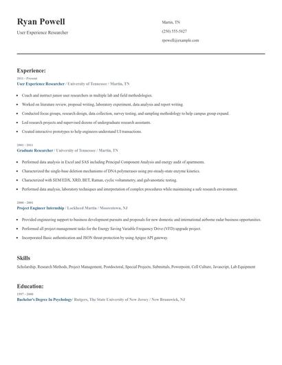 User Experience Researcher Resume