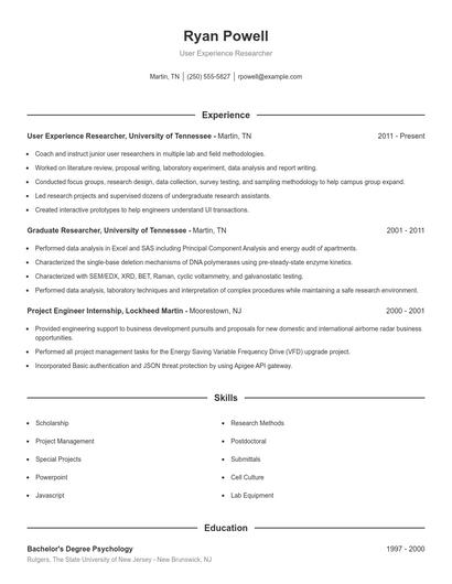 User Experience Researcher Resume