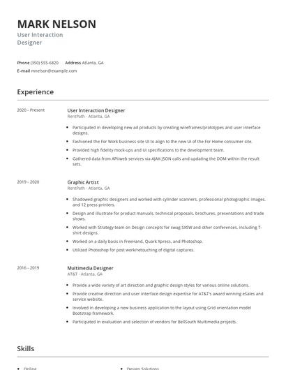 User Interaction Designer Resume