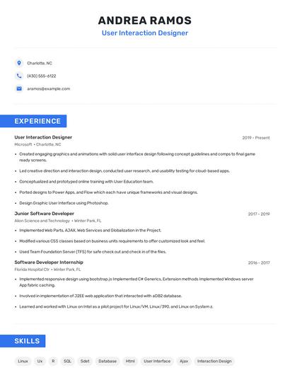 User Interaction Designer Resume