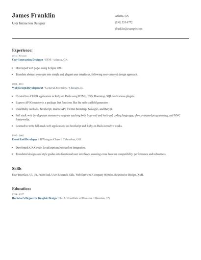 User Interaction Designer Resume