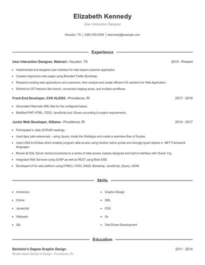 User Interaction Designer Resume