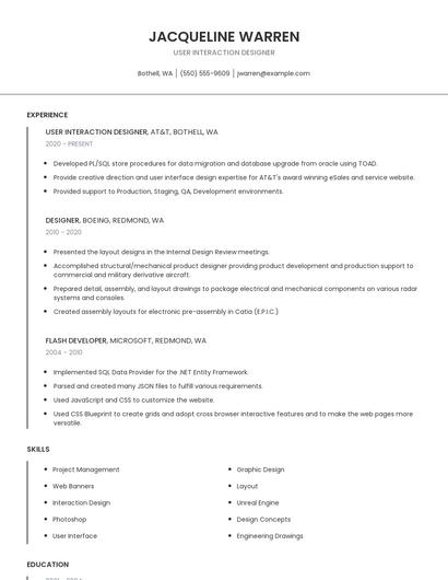 User Interaction Designer Resume
