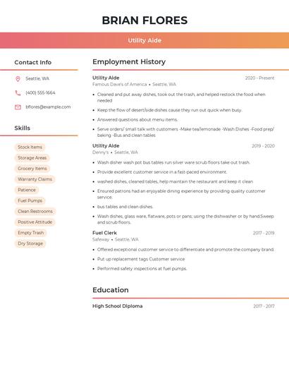Utility Aide Resume