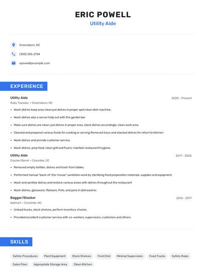 Utility Aide Resume