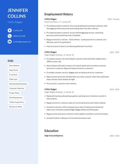Utility Bagger Resume