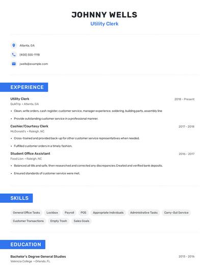 Utility Clerk Resume