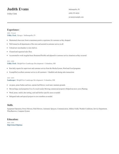 Utility Clerk Resume