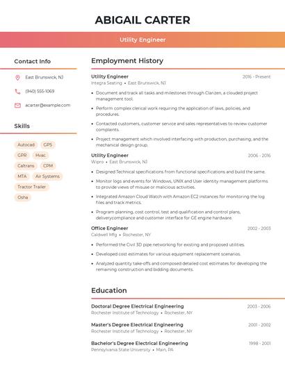 Utility Engineer Resume