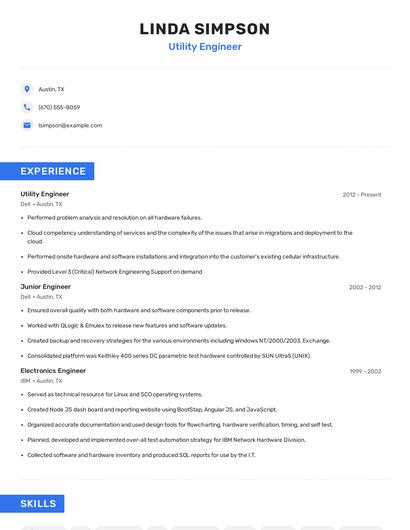 Utility Engineer Resume