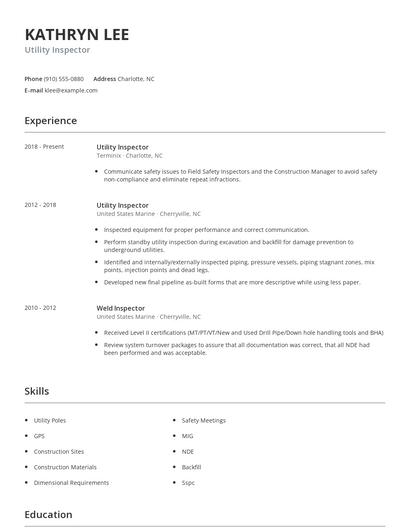 Utility Inspector Resume
