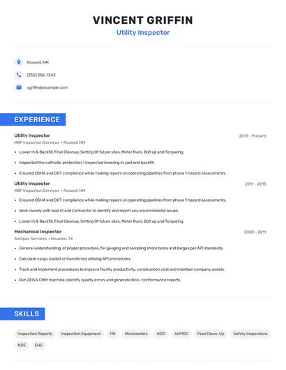 Utility Inspector Resume