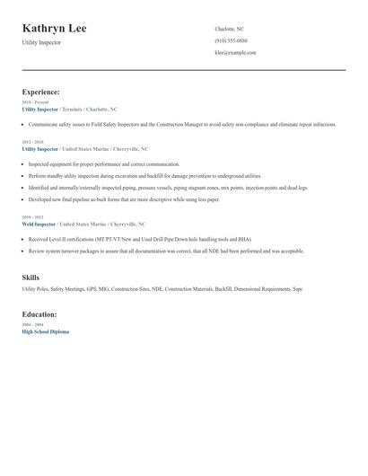 Utility Inspector Resume