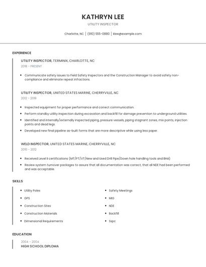 Utility Inspector Resume