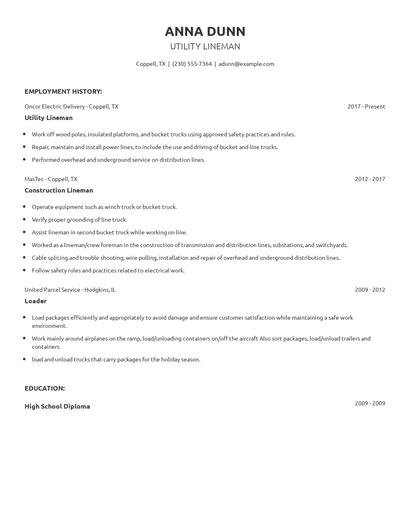Utility Lineman Resume