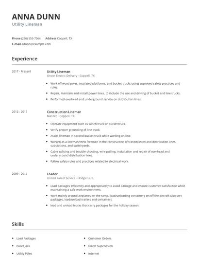 Utility Lineman Resume