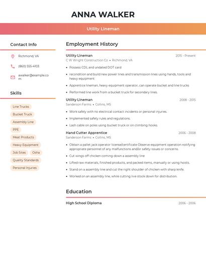 Utility Lineman Resume