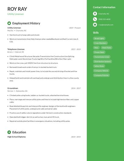 Utility Lineman Resume