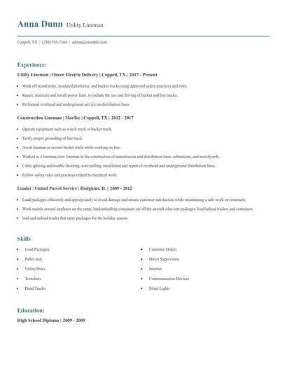 Utility Lineman Resume