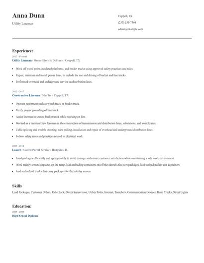 Utility Lineman Resume
