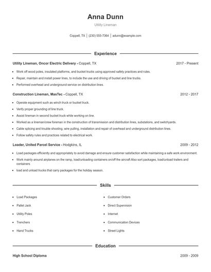 Utility Lineman Resume
