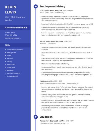 Utility Maintenance Worker Resume