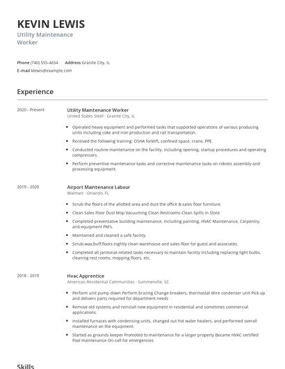 Utility Maintenance Worker Resume