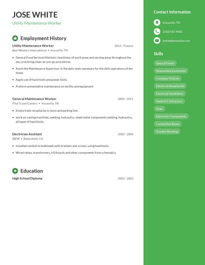 Utility Maintenance Worker Resume