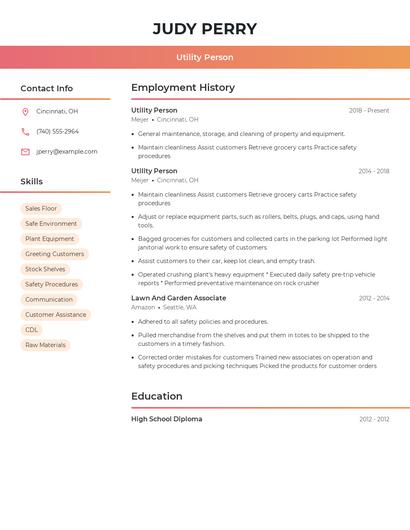 Utility Person Resume