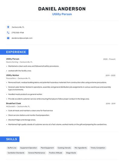 Utility Person Resume