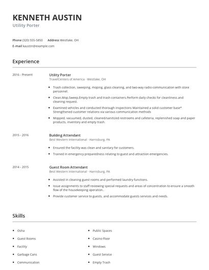 Utility Porter Resume
