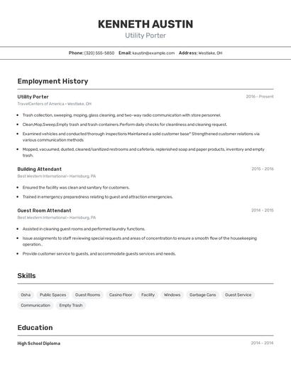 Utility Porter Resume