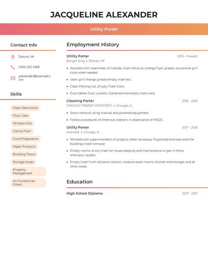 Utility Porter Resume