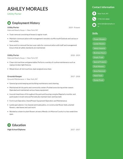 Utility Porter Resume