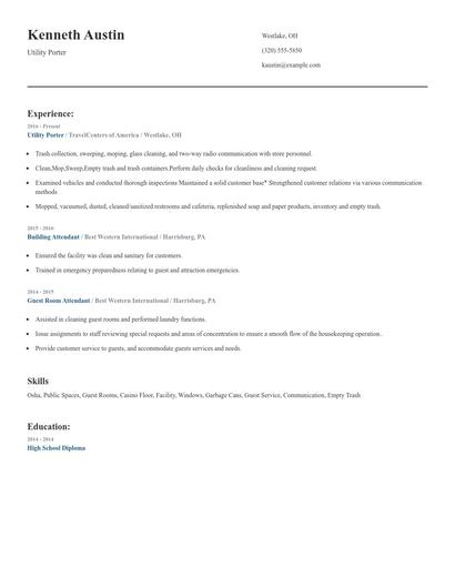 Utility Porter Resume