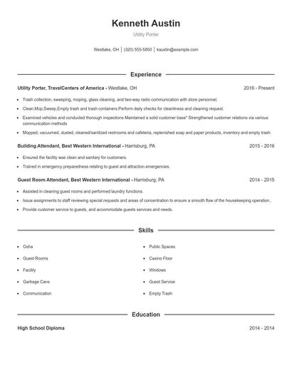 Utility Porter Resume