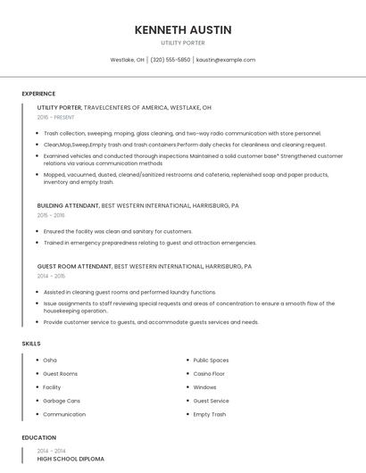 Utility Porter Resume
